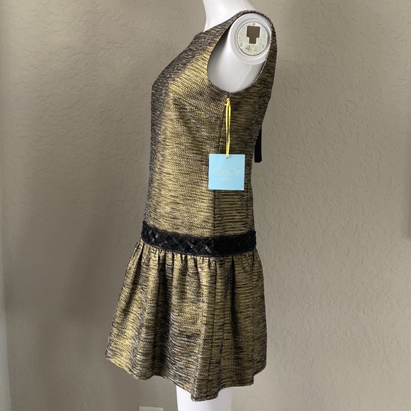 CeCe by Cynthia Steffe Open Back Metallic Gold Dress New - Picture 6 of 11